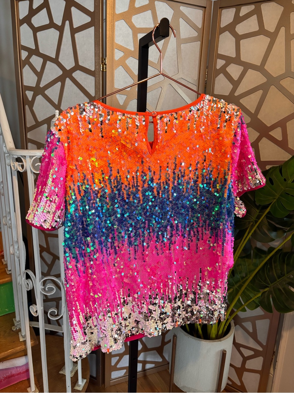Eva Franco Anthropologie Rainbow Ombre Sequin Tee Top Large